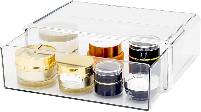 Clear Drawer Organizer - Stackable Drawer Storage Makeup Organizer for Store Cosmetics and Skincares, Suitable for Vanity, Bathroom and Bedroom Locker Organiser-Drawer