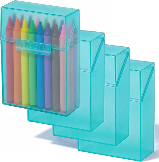 Clabby 4 Pcs Plastic Crayon Organizer Case for 24 Count Crayons Kids Art Supply Storage Box with Lid, Portable Holder for Classroom Home Travel, Fits Standard 24-Pack Crayon (Teal)