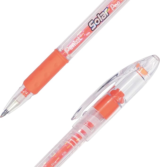 Pentel Solar Pop Neon Gel Pen, (0.6mm) Medium Line, Orange Ink - K96-F