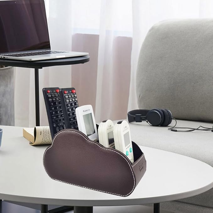 Remote Control Holder - 5 Spacious Compartments TV remote holder Caddy Leather Control Storage Tabletop Desk Organizer for Remote Controller,Office Stationery,Makeup Brush