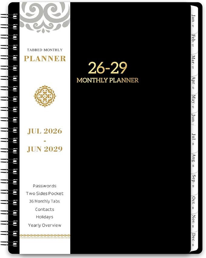 2026-2029 Monthly Planner/Calendar - 3 Year Monthly Planner 2026-2029, Jul. 2026 - Jun. 2029, 6.3" x 8.4", monthly planner with Spiral Bound, Notes Pages, 36-Month Tabs, Inner Pocket, 3 Year Calendar
