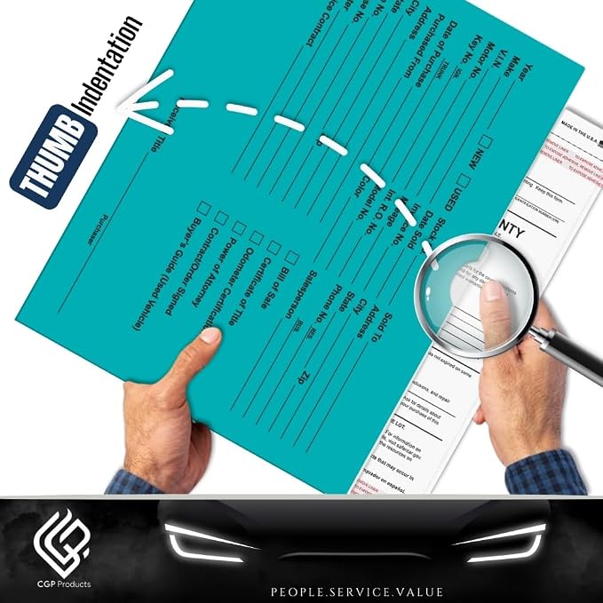 Printed Vehicle Deal Jackets Envelopes Folders for Auto Car Dealerships - 9x12 Size - Dealer Supplies - New and Used Cars - 100 Quantity (Teal)