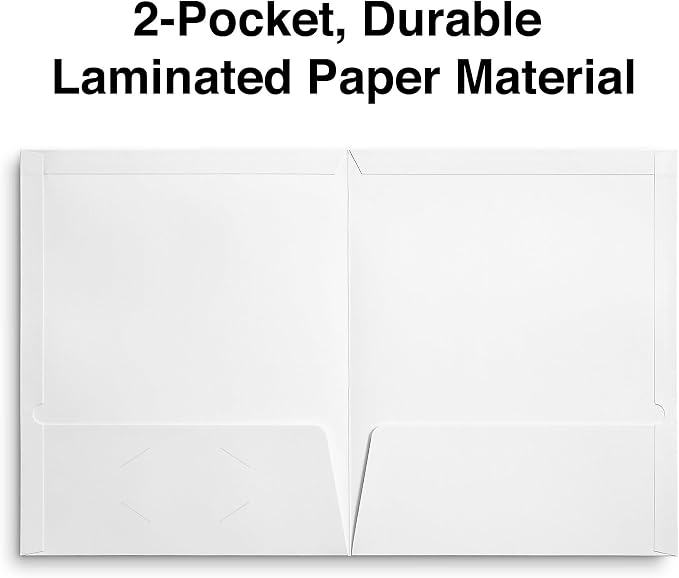 Staples 2-Pocket Laminated Presentation Folders, White – Durable School & Office Folders, 10-Pack