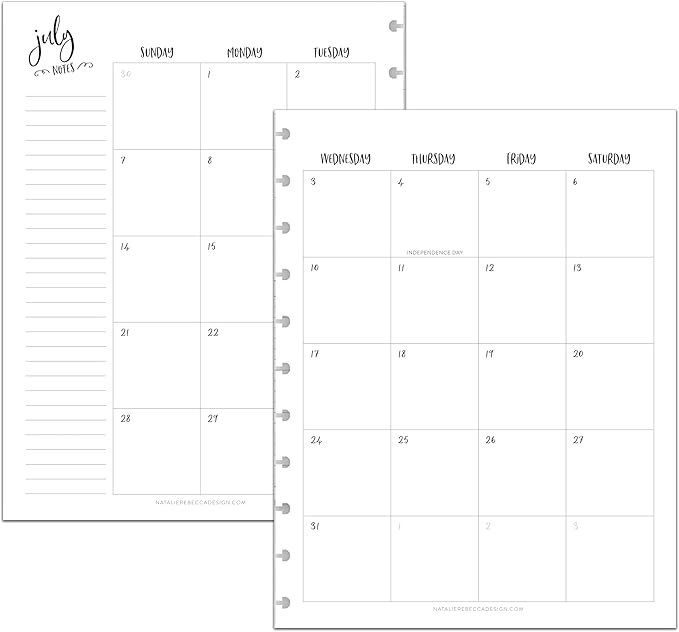 BetterNote July 2026 - June 2027 Academic Monthly Calendar Refill for Discbound Notebook, School Dates, Fits Levenger Circa, Big Happy Planner, Arc, TUL, Disc Refill (11-Disc, 8.5"x11", Whimsy)
