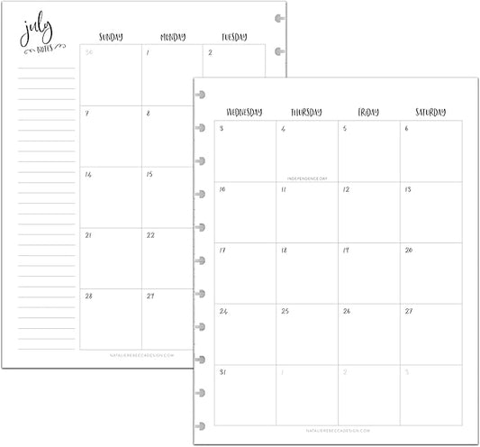 BetterNote July 2026 - June 2027 Academic Monthly Calendar Refill for Discbound Notebook, School Dates, Fits Levenger Circa, Big Happy Planner, Arc, TUL, Disc Refill (11-Disc, 8.5"x11", Whimsy)