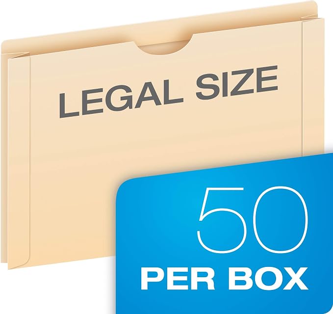 Pendaflex File Jackets, Legal Size, Manila, 2" Expansion, Reinforced Straight-Cut Tabs with Thumb Cut, 50 Per Box (23200EE), Beige, (Pack of 4)