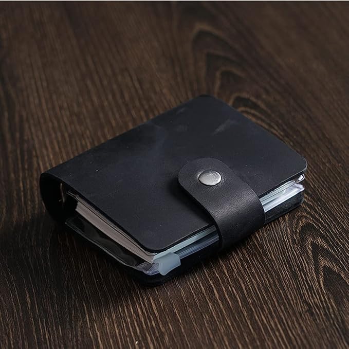 A9 Genuine Leather Journal, Black Handmade Leather Pocket Size Binder Planner, Mini Vintage Leather Planner, 120 Sheets Pages, Loose Leaf 3-Ring with Snap Button Closure (Black)