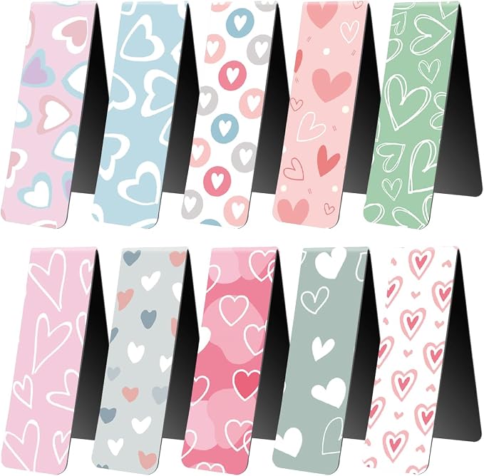 Magnetic Bookmarks for Book Lovers, 10 Love Pattern Designs | Cute Magnet Page Markers, For Students Teachers Adults, Home Office Reading Stationery, Assorted Book Markers
