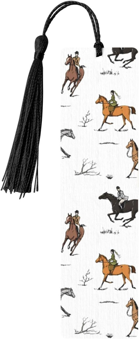 Equestrian Horse 5pcs Wood Bookmarks with Tassel for Planner Reading Book Lovers Accessory Readers Men Women 4.6 X 1.2 Inch