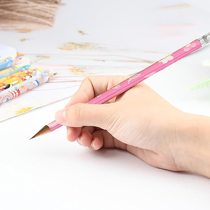 96pcs Pencils with Eraser Flowers Wood Pencils Bulk for Halloween Office Supply (Flowers, 96)
