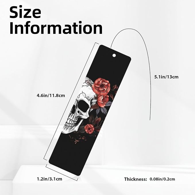 Skull and Flowers Double-Sided Printed Wooden Bookmarks 5Pcs, Cool Notebook Accessories Birthday Presents for Men Women Presents for Book Lovers (5 Piece Set)