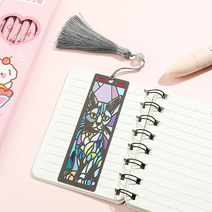 Vibrant Windowsill Cat Bookmark with Tassel - Exquisite Brass Bookmark for Book Lover Gifts, Reading Supplies Books Accessories Gifts for Friends