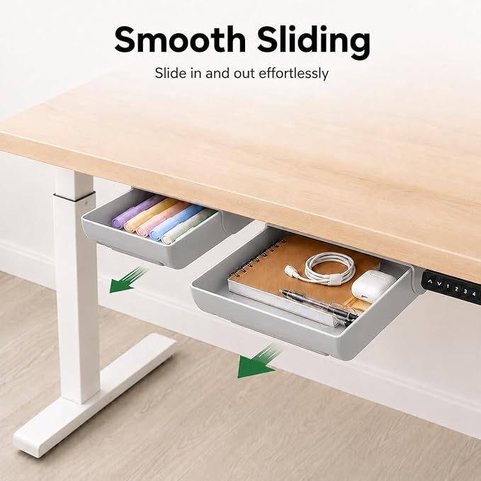 Desk Drawer Attachment, 2 Pack Pencil Organizer, Hidden Desk Organizer, Under Desk Organizer Adhesive, Pen Holder, Desk Accessories & Workspace Organizers, Pen Drawers, Drawer Tray Storage Desktop