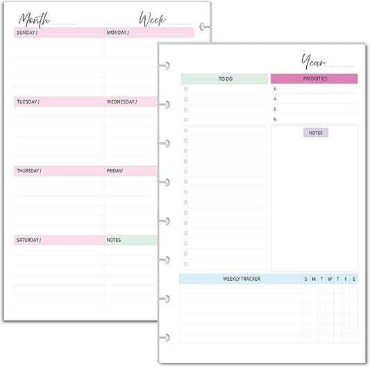 Weekly Planner Inserts – Undated Weekly Calendar Planner Refills for 8-Disc Junior/Half Letter Size (5.5 X 8.5 inches) Discbound Planers