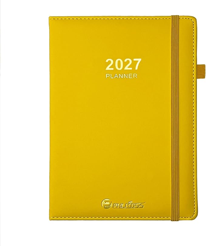 Daily Planner 2027 / Appointment Book, One Page Per Day, Jan - Dec 2027, Annual Daily Monthly Calendar Planner with Hourly Schedule and Monthly Tabs, 5.7" x 8.3" Agenda (Yellow)
