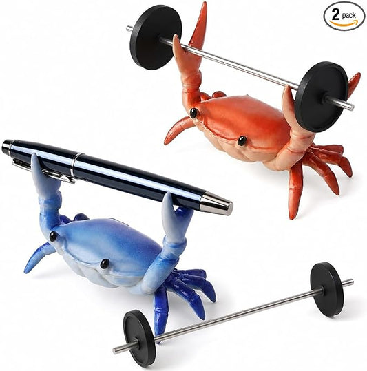 2 Pack Crab Pen Holder with 2 Mini Barbells, Funny Pen Holder for Desk, Cute Desk Accessories & Workspace Organizer, Novelty Gifts for Coworkers