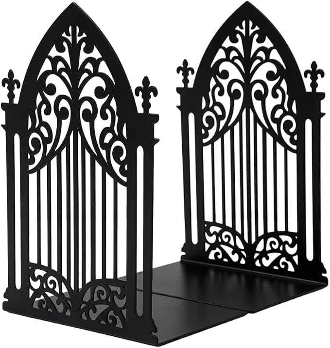 Book Ends, Bookends, Book Ends for Shelves, 2Pair Non Skid Metal Book Divider Decorative Holder, Abstract Art Desgin Book Stopper Supports for Office, Home (Gothic Gate B)