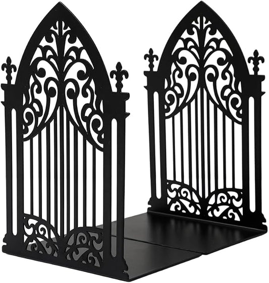 Book Ends, Bookends, Book Ends for Shelves, 2Pair Non Skid Metal Book Divider Decorative Holder, Abstract Art Desgin Book Stopper Supports for Office, Home (Gothic Gate B)