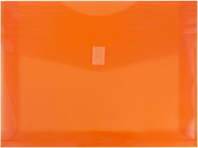 JAM PAPER Plastic Expansion Envelopes with Hook & Loop Closure - Letter Booklet - 9 3/4 x 13 with 2 Inch Expansion - Orange - 12/Pack