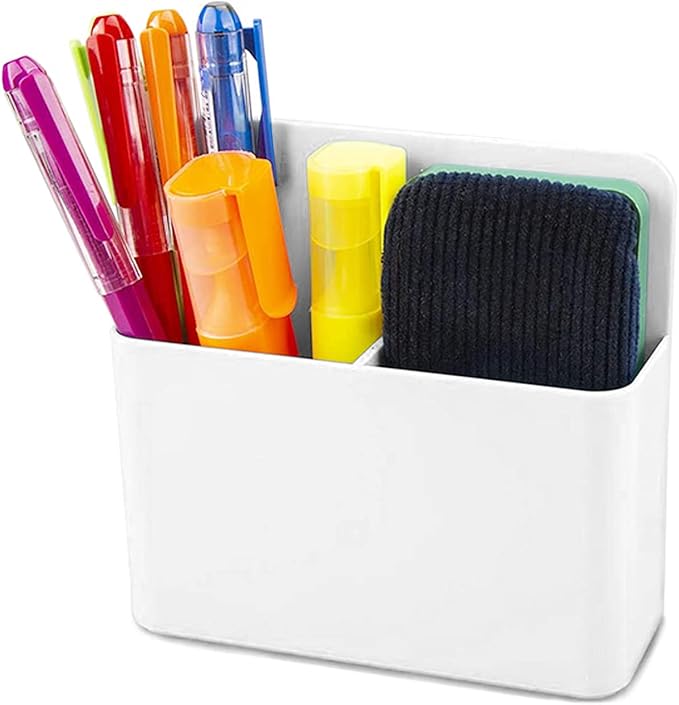 Magnetic Dry Erase Marker Holder, Magnetic Pen Marker Holder for Whiteboard, Fridge, Locker Accessories, Classroom, Office, Home, Magnet Pen Cup,1 Pack, White