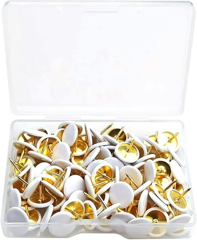 100Pcs White Push Pins Wall Tacks Plastic Round Head Thumbtack for Home, School, Map, Office, Photo Wall, Cork Board Tape, Adhesives and Fasteners