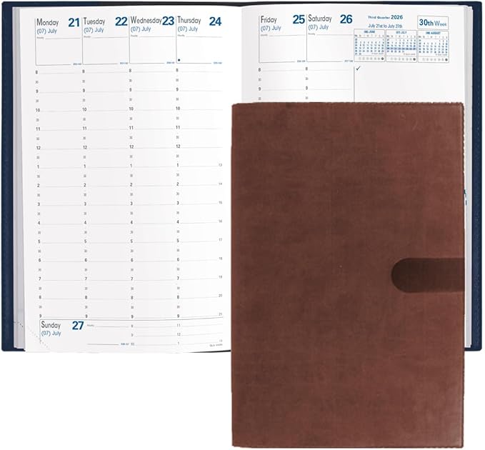 Quo Vadis 2026 Minister - Weekly/Monthly Planner - 12 Months, Jan. to Dec. - 6 1/4 x 9 3/8" - Smooth Faux Suede Texas Chocolate Cover- Time Management Appointment Organizer