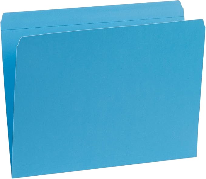Blue Summit Supplies 100 Straight Cut File Folders, Ocean Tones, Letter Size, Assorted Blue, Green, and Purple Color File Folders, Single Tab, 100 Pack