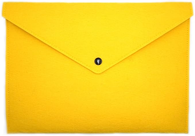 Felt File Folder, Durable Briefcase, Document Bag, Paper File Folders, Portfolio Case, Letter Envelope, Handbag Button Closure, for Office Home School Stationery (Yellow)