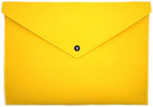 Felt File Folder, Durable Briefcase, Document Bag, Paper File Folders, Portfolio Case, Letter Envelope, Handbag Button Closure, for Office Home School Stationery (Yellow)