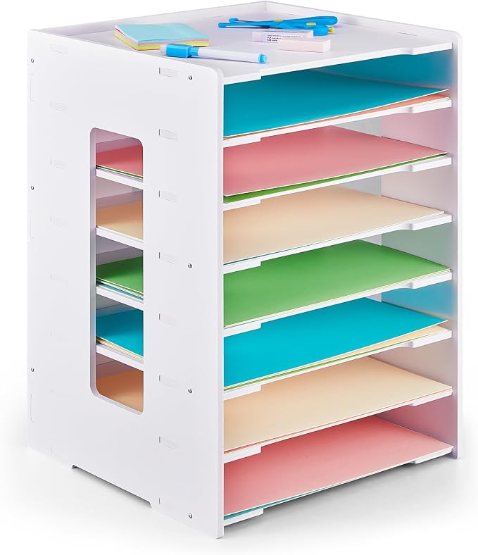 Juexica 8 Tier Scrapbook Paper Organizer 17.7 x 12.6 x 12.6 Inch Stackable Paper Storage Holder for Desk Desktop File Organizer for Home Office Classroom School