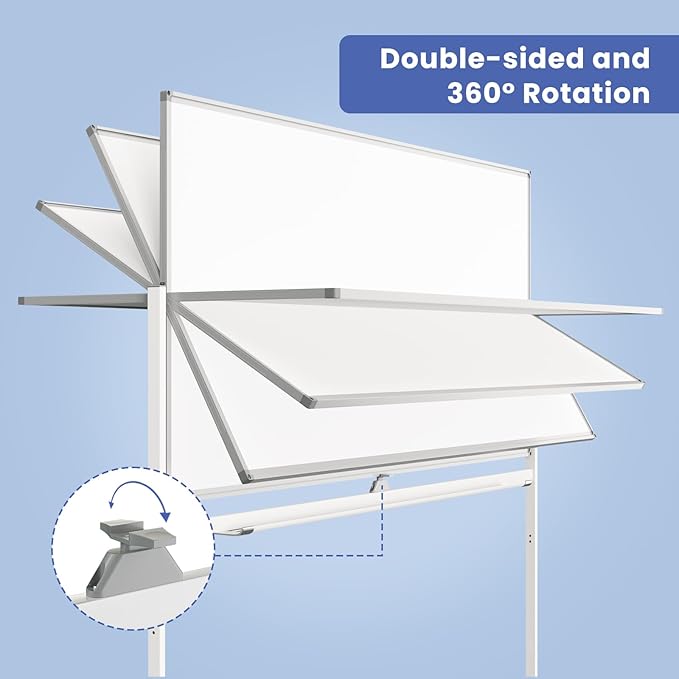 Rolling White Board on Wheels, 96" x 48" Double-Side Magnetic Dry Erase Board with Stand, Aluminum Frame Extra Large Mobile Standing Whiteboard for Office, Classroom & Home