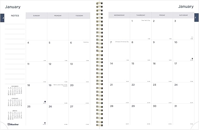 Blueline® 2026 Monthly Planner, 14 Months, December 2025 to January 2027, Gold Twin-Wire Binding, 11" x 8.5", Minimalist (C701PT.ASX-26)