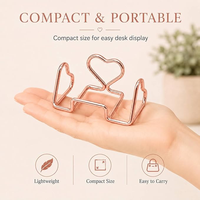 Heart Business Card Holder for Desk, Metal Business Card Stand Organizer, Cute Desktop Display for Name Cards, Photos and Notes, Office Reception Wedding Table Decor (rose gold)