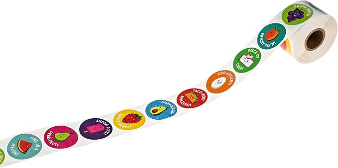 Cute Food Pun Teacher Stickers / 500 Motivational Labels / 10 Alternating Encouraging Phrase Classroom Student Reward Designs / 1.5" Circle Foodie School Sticker