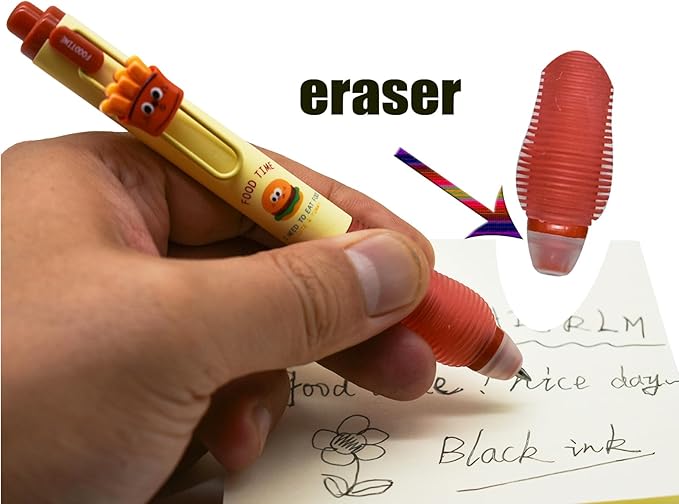 8 PCS Novelty Foodie Pen Fun Erasable Gel Pens Hamburger Pen Fries Pens Soda Design Stationery Cute Writing Tools With Black Ink for School Office Journaling Christmas Birthday Party