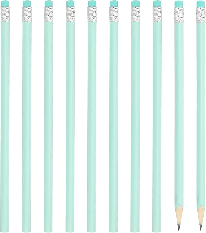 PATIKIL Round Pencils, 24 Pack HB Graphite Pencils with Eraser Wood Pencils Cute Pencil for Classroom Teacher Office Supplies, Light Green