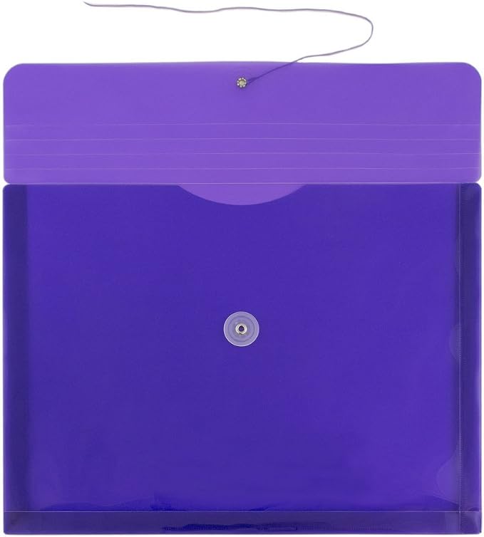 JAM PAPER Plastic Envelopes with Button & String Tie Closure - Letter Booklet - 9 3/4 x 13 - Purple - 12/Pack