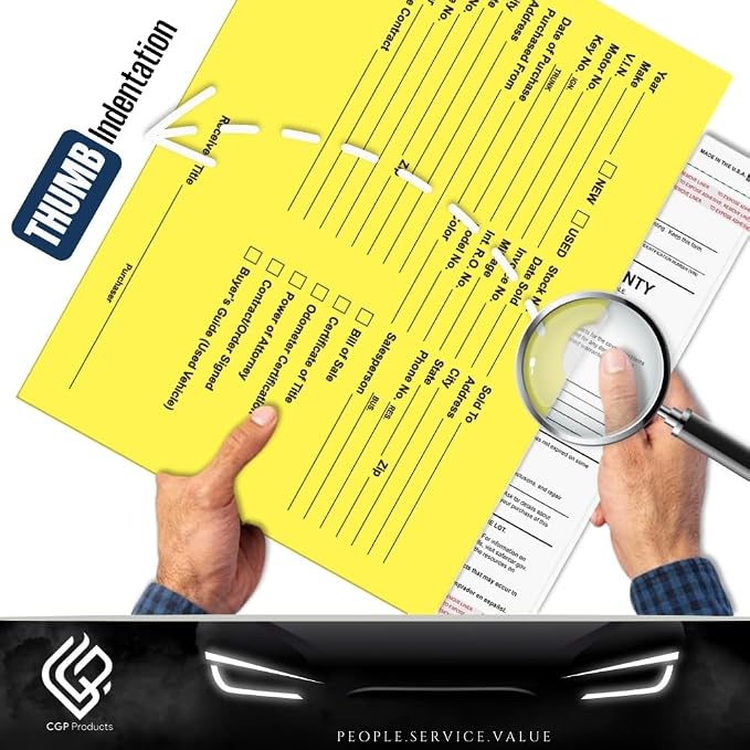 Printed Vehicle Deal Jackets Envelopes Folders for Auto Car Dealerships - 9x12 Size - Dealer Supplies - New and Used Cars - 100 Quantity (Yellow)