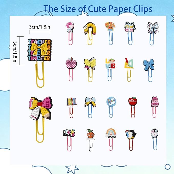 Teachers Paper Clips 24PCS Cute Paper Clips Stationery Supplies for Teacher Gifts End of Year Teacher Gifts Thank You Teachers Gift Office Supplies Fancy Bookmarks
