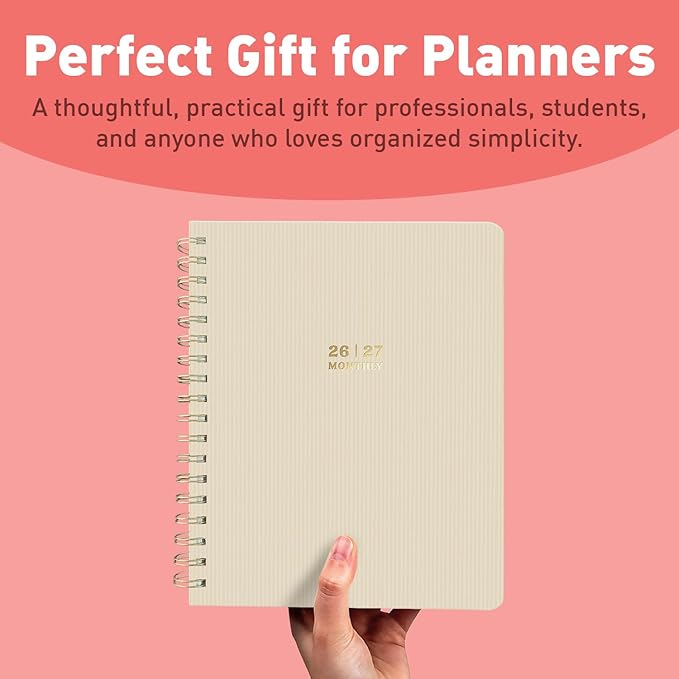 Sweetzer & Orange 2026-2027 Monthly Planner Notebook – 7.5" x 9.5" Two-Year Calendar Planner – January 2026 to December 2027 – Clean Monthly Layout, Sturdy 120gsm Paper, Gold Spiral Binding