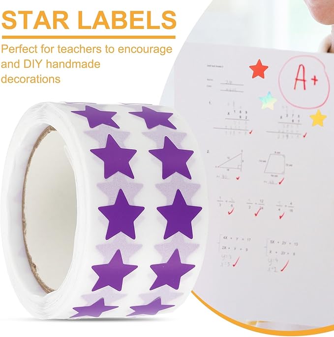 PATIKIL Star Stickers Roll 1/2", 1000 Pcs Self-Adhesive Reward Stickers Star Labels for Behavior Chart Classroom Teacher Supplies and DIY Craft, Violet