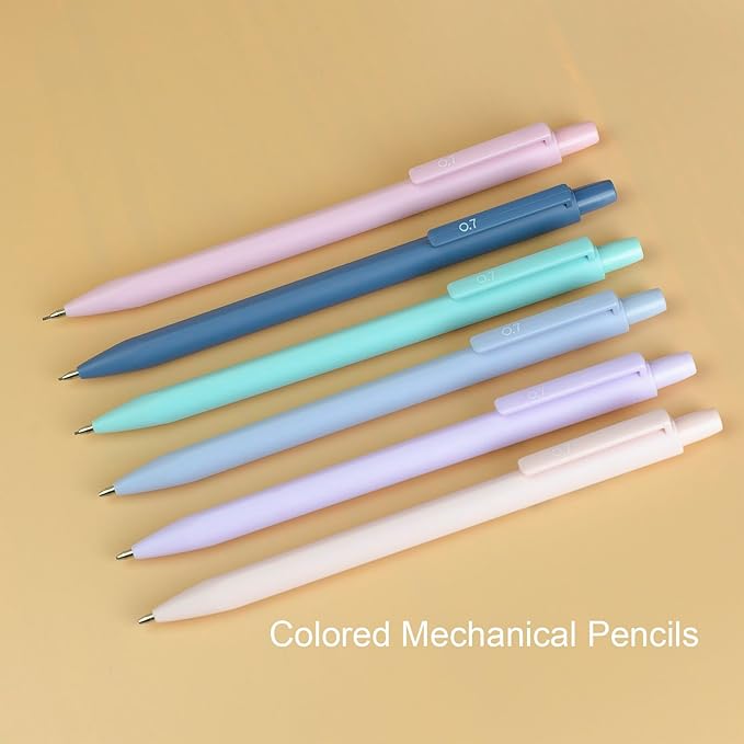 Mechanical Pencils Set 0.5mm & 0.7mm, 6 Pack with Lead Refills & Eraser, Triangular Grip, One-Piece Barrel, Pastel Colors for Writing Drafting & Sketching