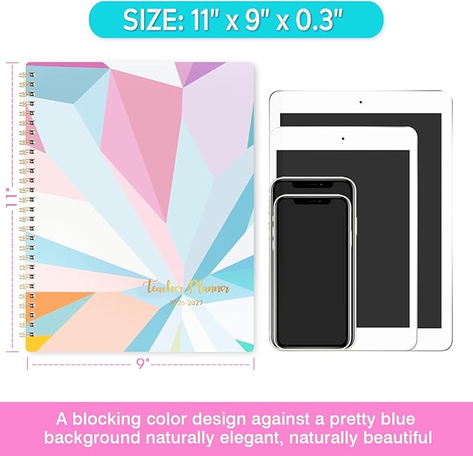 Teacher Planner 2026-2027 - Teacher Lesson Planner 2026-2027, 9" x 11", Jul.2026 - Jun.2027, Weekly & Monthly Lesson Plan Book for Teachers with Back pocket, Colorful Tabs - Blue-purple
