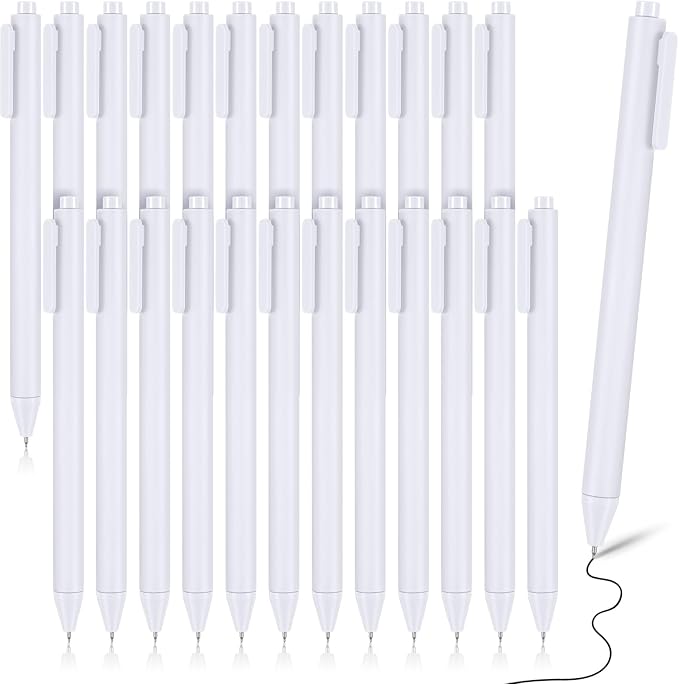 Cholemy 24 Pack Retractable Pens Bulk Pastel Gel Ink Pens 0.5mm Fine Point Tip Black Ink with Grip Smooth Writing for Journaling Note Taking School Supplies(White)