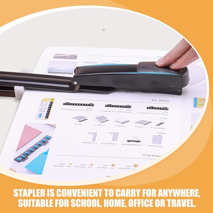 Long Arm Desktop Stapler Heavy Duty Thick Paper Binding Stapler with Hole Punch Labor-Saving for Home and Office Use