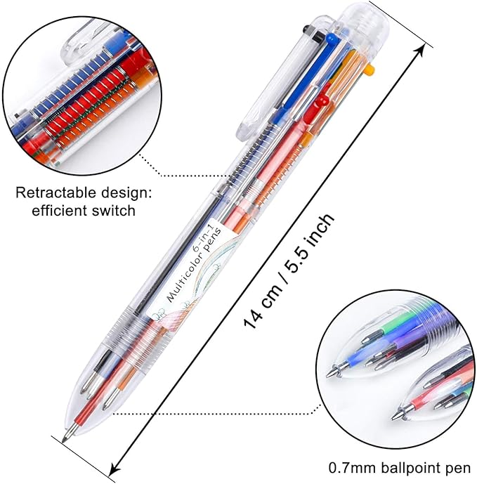 Shuttle Art Multicolor Pens, 23 Pack 6-in-1 0.7mm Retractable Ballpoint Pens for Office School Supplies Students Children Gift
