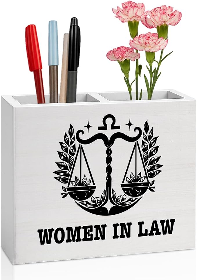 Lawyer Office Decor Women in Law Office Decoration Attorney Future Lawyer Gifts for Women Wooden Pencil Holder, Law School Students Graduation Gifts Desk Decor