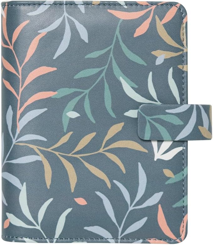 Filofax Botanical Organizer, Pocket Size, Blue - Smooth, Leather-Look, Six Rings, Week-to-View Calendar Diary, Multilingual, 2025 (C022644-25)