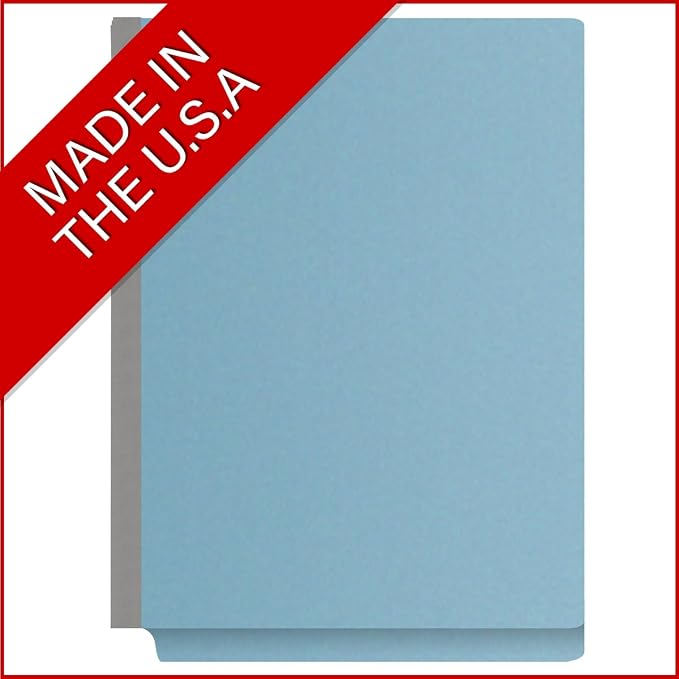 25 Pt. Pressboard Classification Folders, Full Cut End Tab, Letter Size, 2 Dividers, Light Blue (Box of 10)