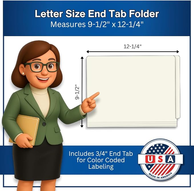 White File Folders, Doctor Stuff, Letter Size Reinforced End Tab Folder with 2" Bonded Fastener on Inside Front and Back, 14 pt Stock, Carton of 250